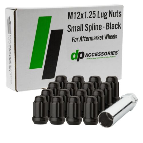 Black M12x1.25 Closed End Spline Lug Nuts for Aftermarket Wheels - Set of 16 - Picture 1 of 7