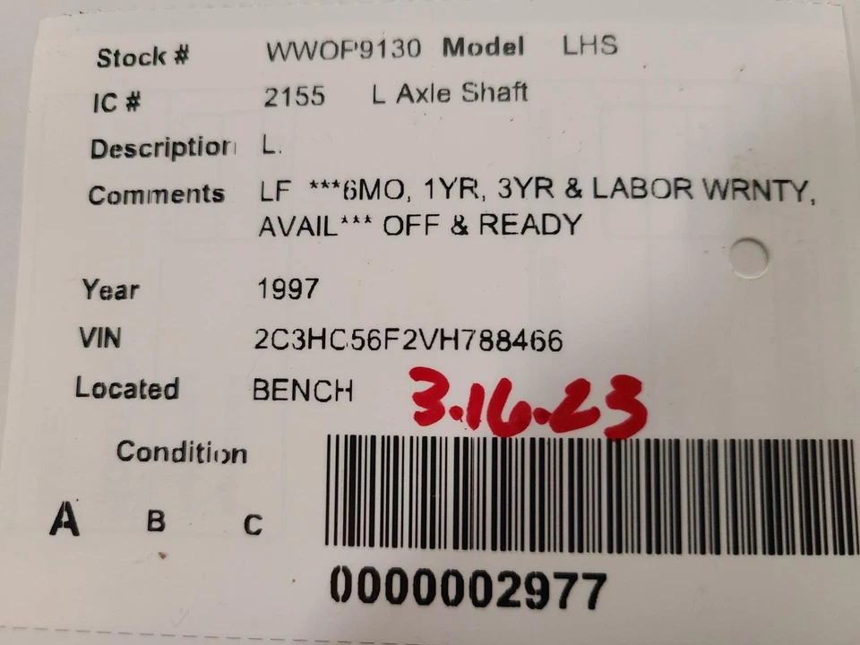 Used Left Drive Axle Shaft fits: 1997 Chrysler Lhs w/ABS Left Grade A - Image 4 of 4
