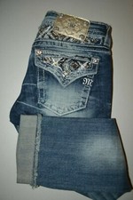 Miss Me Women's Signature Cropped Distressed Pocket Flaps Blue Jeans Sz 26x26