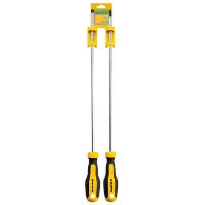 BLOSTM 2 x Extra Long Reach Screwdrivers Set PZ2 Pozidrive & Flat Head 300mm