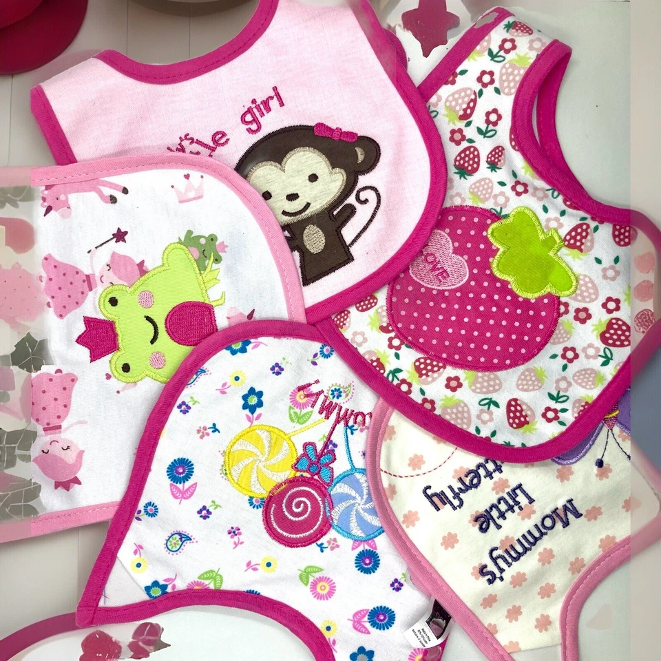 Lote de 5 baberos para niños pequeños niñas rosa princesa niños algodón grueso impermeable Foto 3 de 4