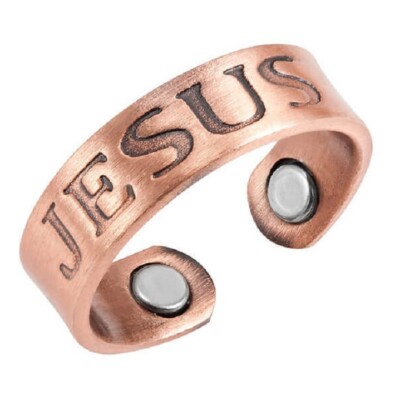 Bague Magnétique En Cuivre Avec Aimants Et Motif Jésus - Fabriqué En France