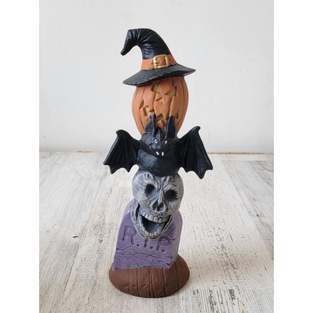 Pumpkin witch skull Tombstone totem pole Halloween figure | eBay
