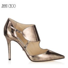 Jimmy Choo Pumps HEATH Pointy Toe Gold Metallic D'orsay Sandals Shoe 36.5