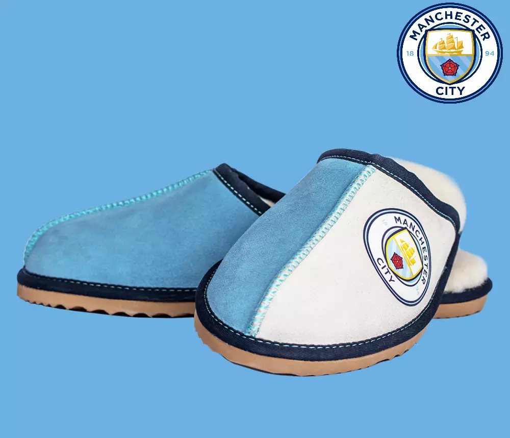 Manchester City FC Split Colour Slide Slippers Blue Mens Genuine