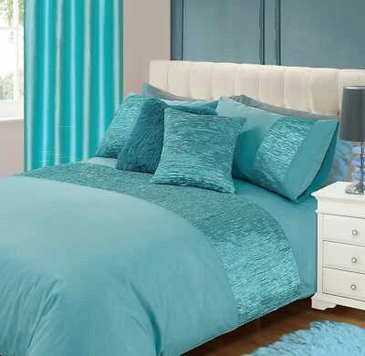 INTIMATES Freya Frilled Pleated Blue Duvet Cover & Pillowcase Bedding Set