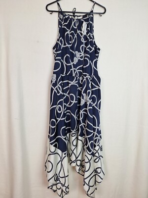 George Damen Gr. 12 Ärmellos Marine Mix Asymmetrischer Saum Gürtel Kleid Neu