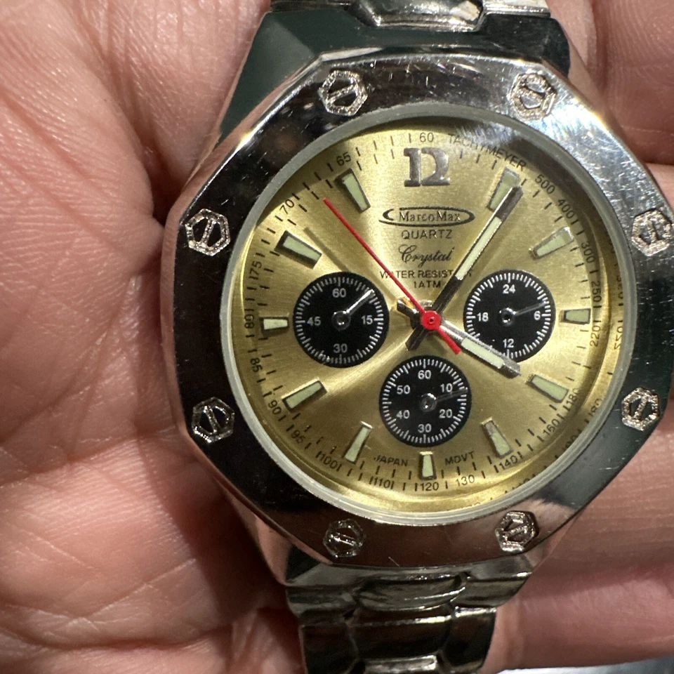 Marco Max Dos Tonos Cuarzo Analógico Hombre Moda Reloj Acero Batería Nueva Foto 3 de 4