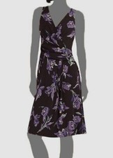 Lauren Ralph Lauren Women's Brown Floral V-Neck Sleeveless A-Line Dress Size 8