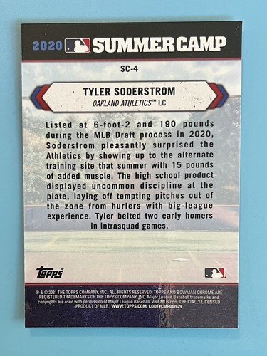 2021 Bowman Chrome Refractor Tyler Soderstrom #SC-4 Prospect Oakland A's - Picture 2 of 2