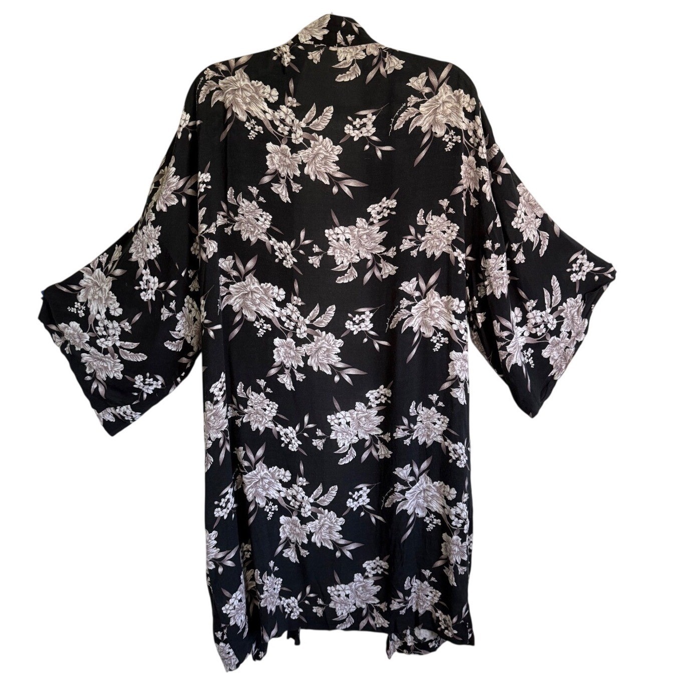 Spiritual Gangster Maya Floral Kimono Robe Duster Black OS Tie Waist Pockets image 4