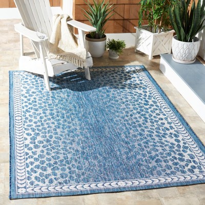 Courtyard Collection Accent Rug - 4' x 5'7'', Blue & Ivory, Modern Leopard Pri...