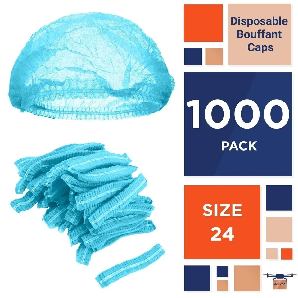 1000-pcs Disposable Bouffant Cap Hair Net Head Cover Industrial/Medical 24in - Image 2 of 4