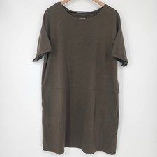 Eileen Fisher Womens Shift Dress Size XL Olive Organic Minimalist Lagenlook
