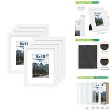 FrameWorks 8x10 to 5x7 Classic Wooden Picture Frames Tempered Glass White 6-Pack