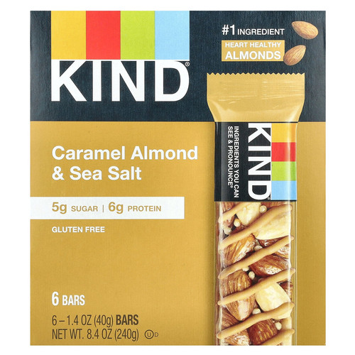 Protein Bars, Caramel Almond & Sea Salt, 6 Bars, 1.4 oz (40 g) Each