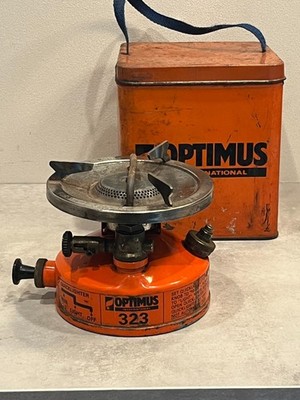 Optimus 323 pack stove, 1970s, rare gear-driven gasoline stove
