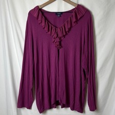Chaps Size 3X Magenta Purple Ruffle V Neck Long Sleeve Top Romantic Boho Artsy