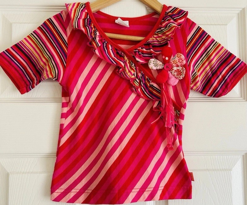 Oilily Karmen Ruffle Wrap Stripe Shirt Daisy Flower Girls 104 4 $58