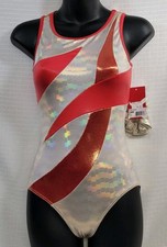 Capezio Sparkle Red/Metallic Gold Stripes Scoop Neckline X-back Women's Large