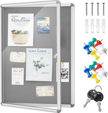 36 x 24 Inch Enclosed Bulletin Board W/ Locking Door Fabric Cork Outdoor