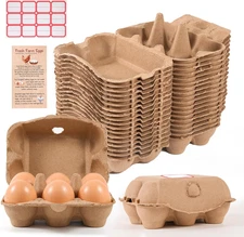 40 Pack Half Dozen Egg Cartons Bulk 6 Count, Empty Natural Paper Pulp Egg Carto