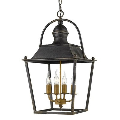 Traditional Four Light Chandelier in Antique Black Iron Finish - Chandelier -