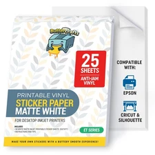 Matte Printable Vinyl Sticker Paper Waterproof 25 Sheets 8.5"x11", Inkjet Pri...