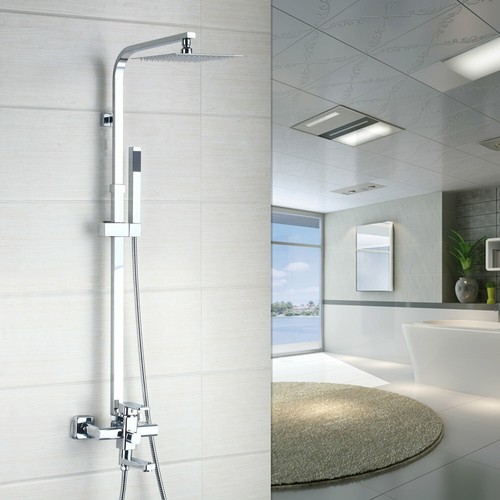12" Chrome Bathroom Shower Set Mixer Wall Mount Hand Sprayer Square Rainfall Tap - Picture 2 of 10