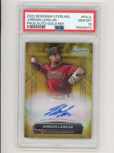 JORDAN LAWLAR 2022 BOWMAN STERLING PROSPECT GOLD AUTO REF /50 PSA 10 (RC, AU)