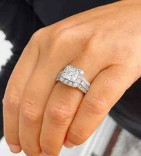 2Ct Princess Cut Lab-Created Diamond Halo Engagement Ring 14k White Gold Plated