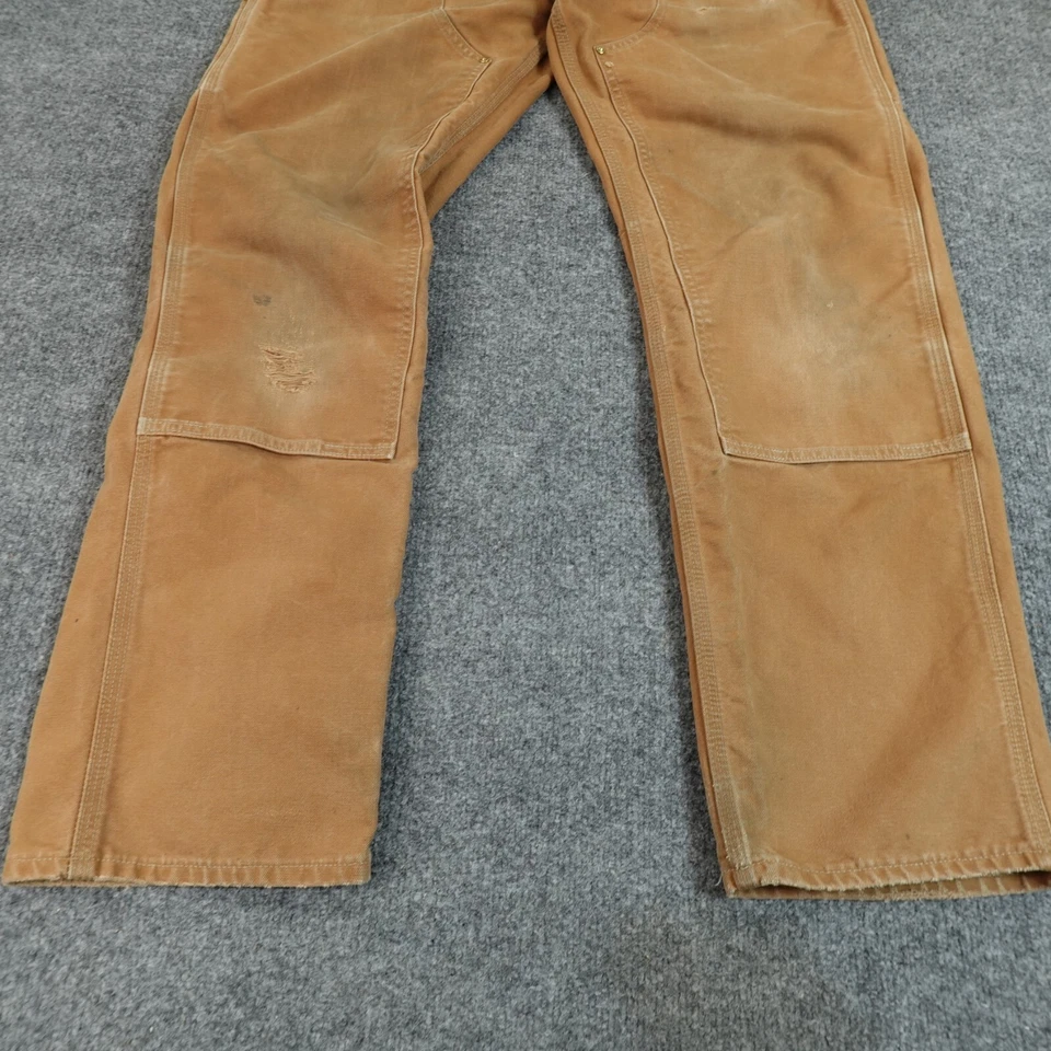 Carhartt B01-BRN Pants Jeans Mens Double Knee Canvas Work 33x34 Distressed USA - Image 4 of 4