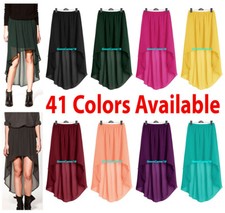Women Asym Skirt Chiffon Dress Pleated Retro Elastic Waist Girl Asymmetric IN