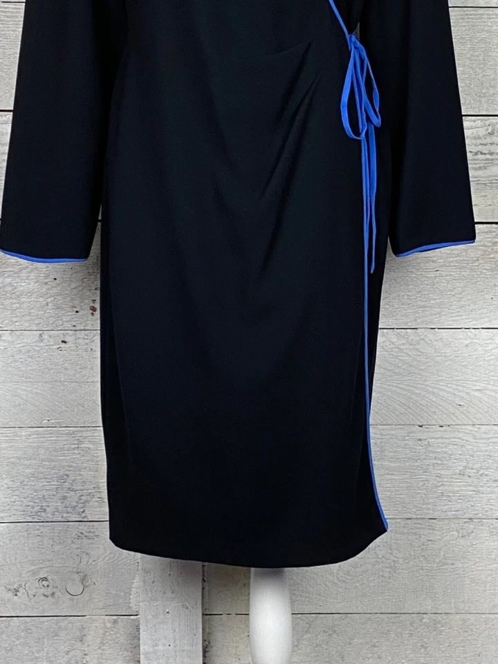 Vestido envolvente vintage Spenser Jeremy para mujer 12 forrado negro manga 3/4 trabajo de oficina Foto 3 de 4