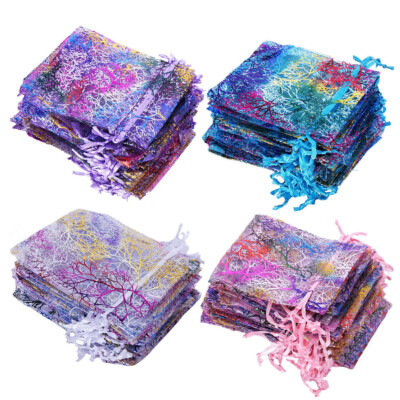 50/100Pcs Sheer Coralline Organza Gift Bags Jewelry Pouches Party Wedding Favor