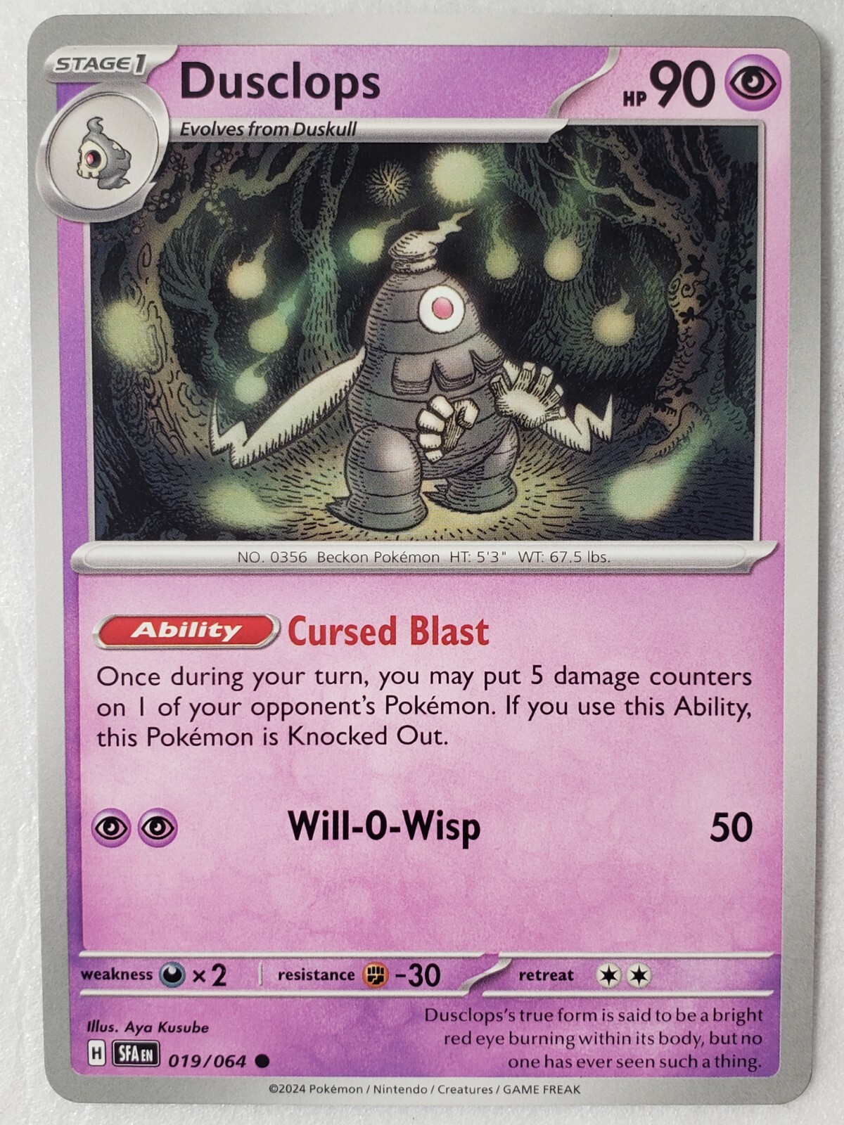 Dusclops 019/064 NM / M - Shrouded Fable Pokemon Card - Aya Kusube Art