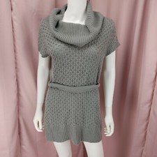 Candie's Women's Gray Cable Knit Cowl Neck Belted Sheath Sweater Dress Large
