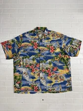  Vtg Paradise Found Hawaiian Camp Shirt Men’s 2XL Florida Floral AOP Rare