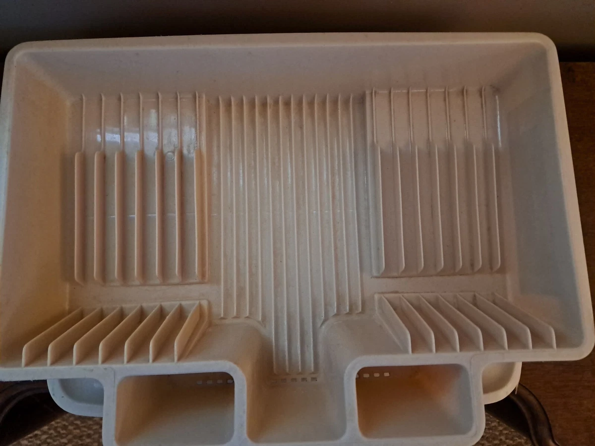 RARE Vtg Kitchen Rubbermaid Side Dish Drainer 6054 W Mat Almond Beige Off White