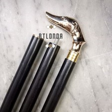 Vintage Brass Wooden Walking Stick Luxury Greyhound Dog Head Handle Cane Gift