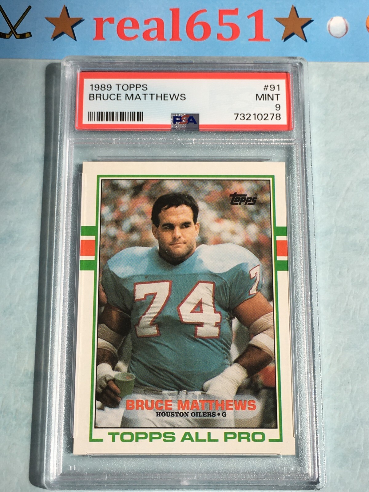 1989 Topps All-Pro #91 BRUCE MATTHEWS Rookie PSA 9 Mint | HOF Oilers RC Houston