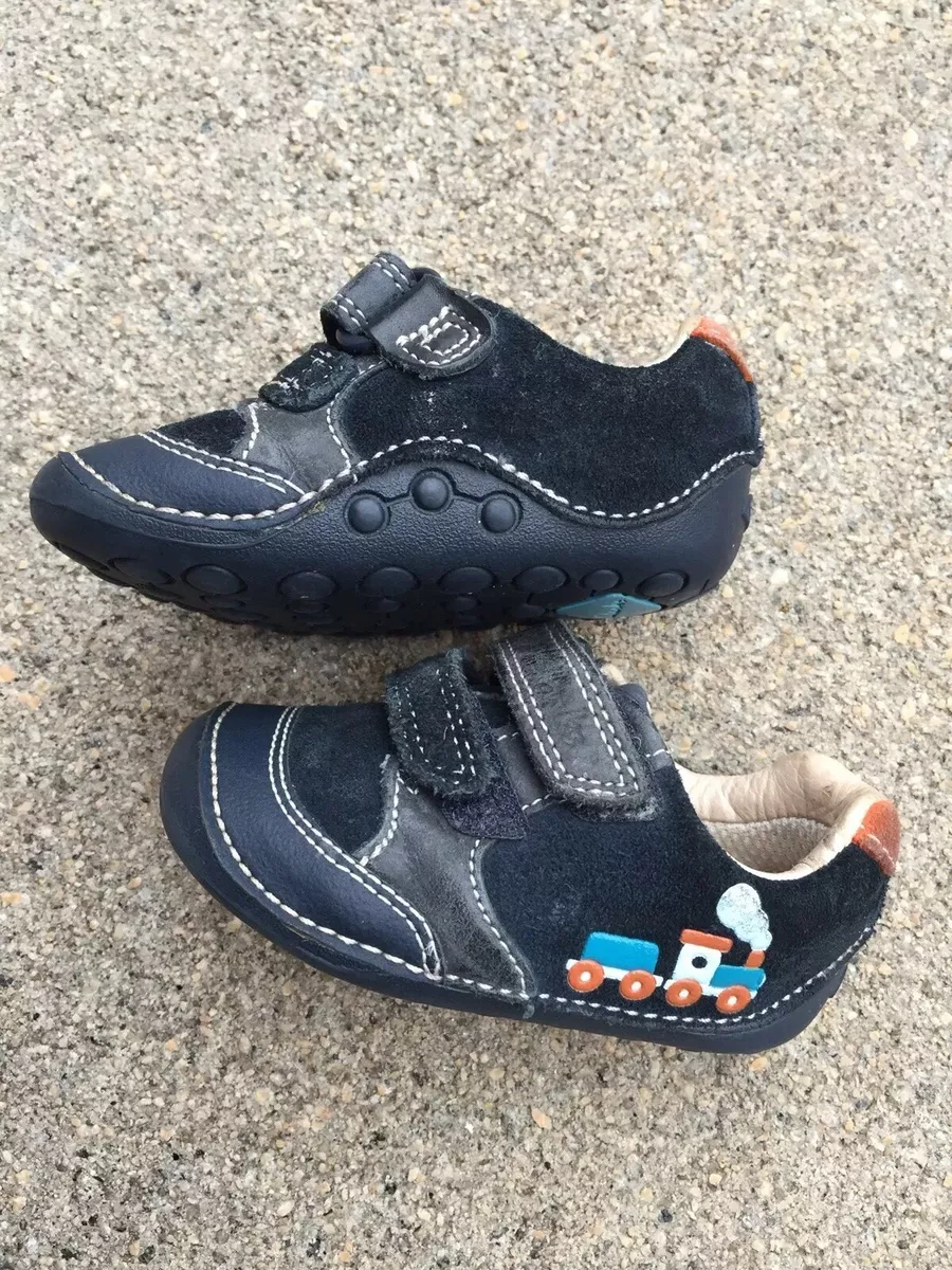 CLARKS BABY BOYS FIRST SHOES NAVY BLUE SZ 3 W Upper Choo-Choo Train | eBay