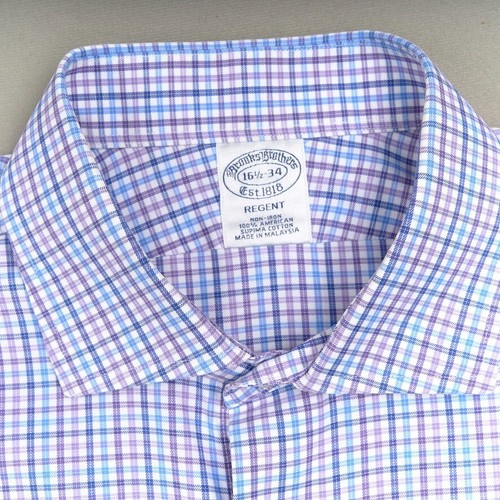 Camisa de vestir Brooks Brothers Regent para hombre 16,5 34 azul a cuadros ventana - Imagen 4 de 9