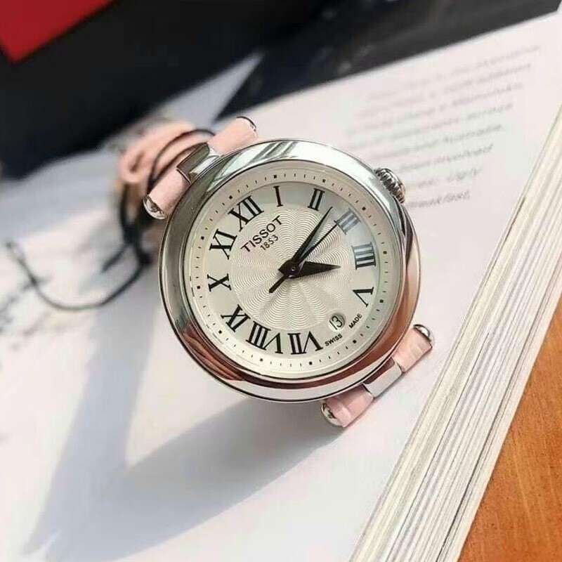 TISSOT Swiss Tissot pink leather strap quartz women watch