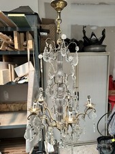 Ancien lustre à pampilles en bronze doré, hauteur 81 cm