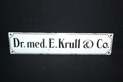 Dr.med.E.Krull & Co. - Emailleschild  - 10 x 45 cm - D um 1930