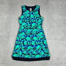 J. Crew A Line Dress Size 00 Green/Blue Jacquard Scroll Print Sleeveless Cotton