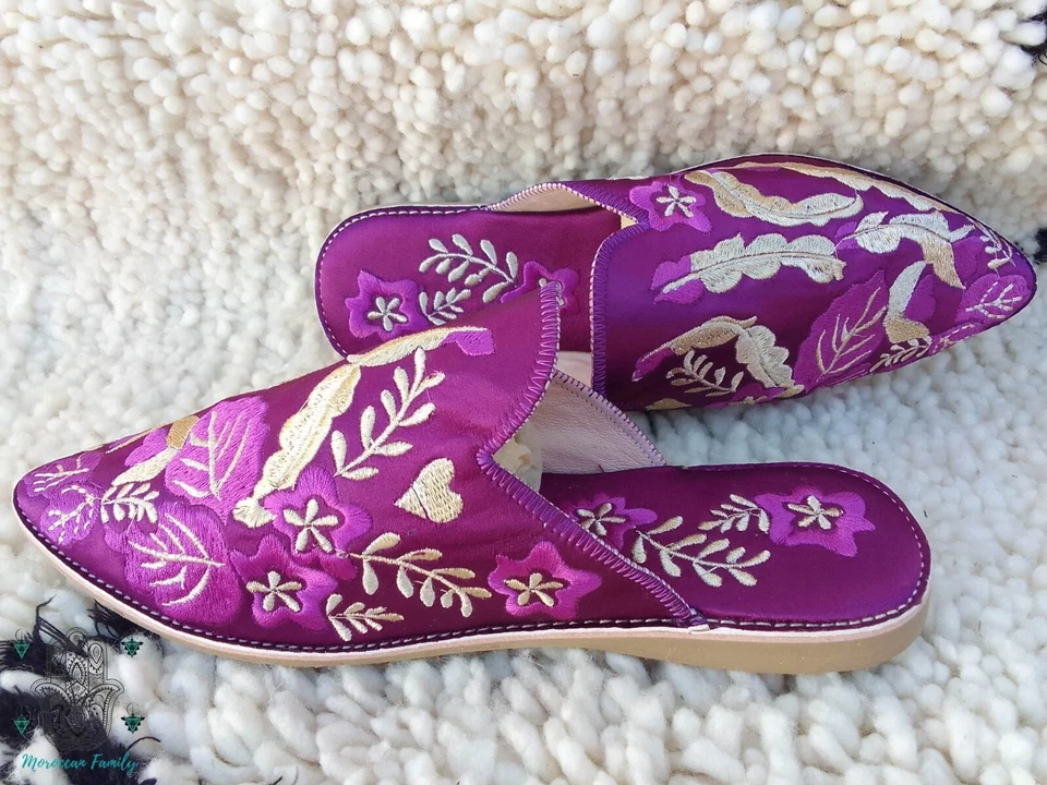 Marroquí Babouche Bordado Mules Marruecos Zapatilla Acogedora Babouche Mujer Sin Cordones Foto 4 de 4