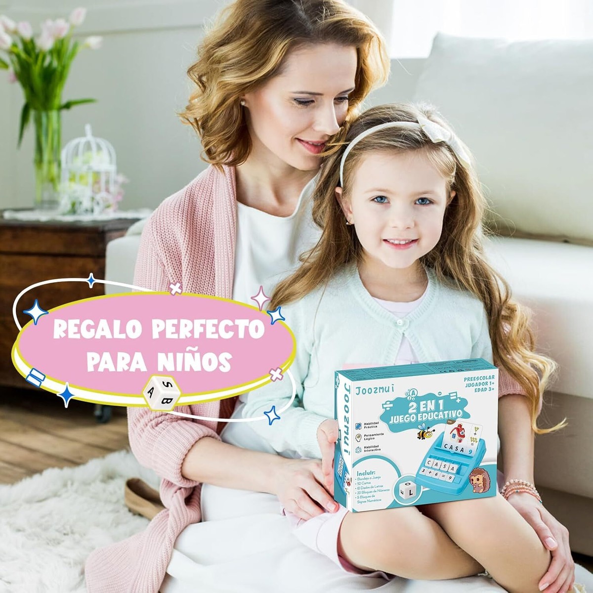 Educatives 2-in-1 Spiel Für Kinder 3–8 Jahre – Zahlen & Buchstaben Lernen (spanische Version, Blau)