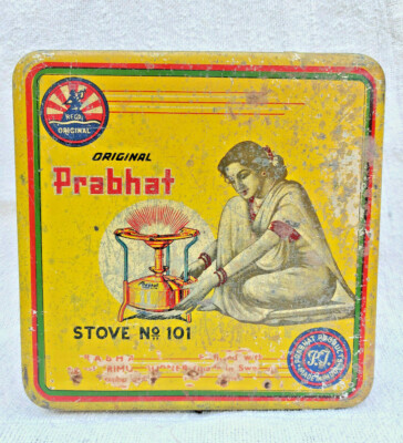 1950er Vintage Prabhat Herd Ofen No101 Damen Laterne Mantel Print Werbe Tin TB21